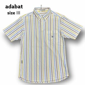 adabat short sleeves button down deer. . polo-shirt Adabat stripe white yellow color tea color men's wear GOLF Golf tops white Ⅲ