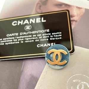 未使用美品 CHANEL 正規品 ボタン デニム風模様 ヴィンテージ ハンドメイド