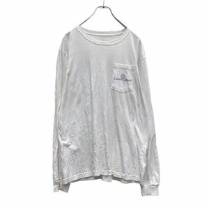 lauren james 長袖 プリント Tシャツ M ホワイト 胸ポケット バックプリント ロンT 古着卸 アメリカ仕入 a505-7090