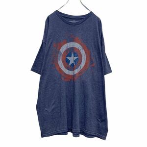 MARVEL 半袖 プリント Tシャツ 2X ネイビー マーベル キャプテンアメリカ シンボル ビッグサイズ 古着卸 アメリカ仕入 a505-7105