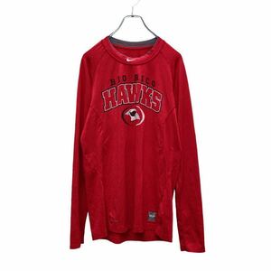 NIKE 長袖 プリント Tシャツ S レッド ナイキ ドライフィット HAWKS スポーツ ロゴ 古着卸 アメリカ仕入 a506-5890