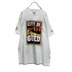 GOLD 半袖 プリント Tシャツ L ホワイト ロゴ ゴールド 古着卸 アメリカ仕入 a505-7201