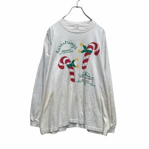 anvil 長袖 プリント Tシャツ L ホワイト クリスマス USA製 ロンT アンビル 古着卸 アメリカ仕入 a506-5047