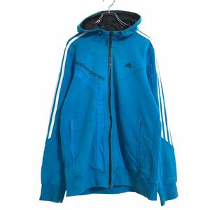 adidas ジップアップ フーディー M ブルー アディダス スポーツ プリント パーカー 古着卸 アメリカ仕入 a506-5135