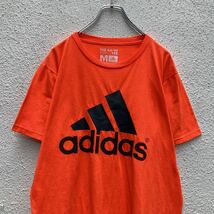 adidas 半袖 プリント Tシャツ M ネオンオレンジ ブラック アディダス ビッグロゴ スポーツ 古着卸 アメリカ仕入 a506-5256_画像2