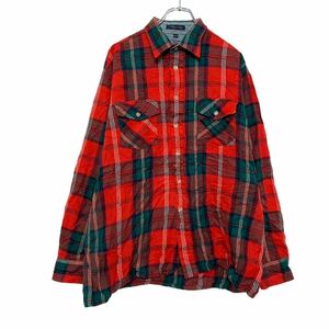 VAN HEUSEN 長袖 チェック ネル シャツ L レッド ヴァンヒューゼン 80's 90's 秋冬 古着卸 アメリカ仕入 a506-5284