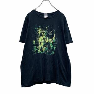 GILDAN 半袖 プリント Tシャツ ブラック グリーン 博士 実験 生首 ギルダン 古着卸 アメリカ仕入 a506-6701