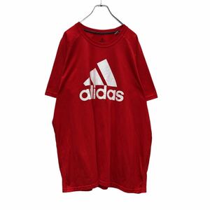 adidas 半袖 プリント Tシャツ 2XL レッド ホワイト アディダス ロゴ ビッグサイズ スポーツ 古着卸 アメリカ仕入 a506-6757