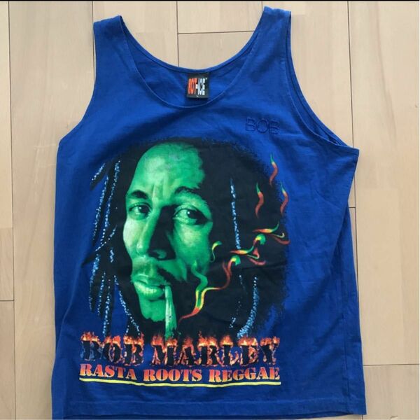 【HOT-ICE】BOB MARLEY 両面プリント タンクトップLarge Tank TOP ブルー reggae 