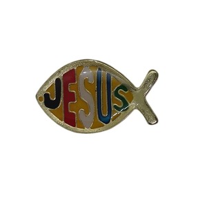 JESUS ジーザスフィッシュ ピンバッジ 金色 レトロ 魚 ピンバッチ 留め具付き