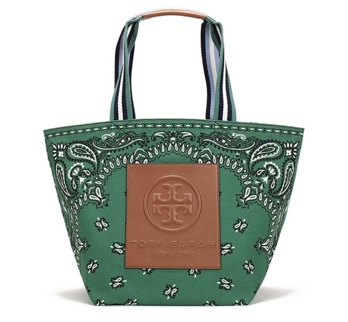 初売り】 5AE23 トリーバーチ トートバッグ TORY BURCH 緑色 トート