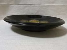 三都紀行　菓子鉢　黒　24cm　合成漆器　ウレタン塗装　金彩　昭和レトロ_画像3