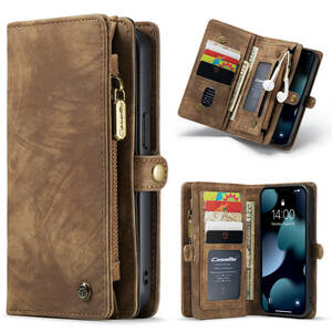 iPhone 13 レザーケース iPhone13 ケース アイフォン13 カバー 手帳型 お財布付き カード収納 ファスナー付き 財布型 ブラウン 