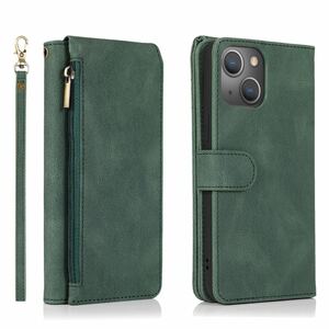 iPhone 14 pro leather case iPhone 14 Pro case 6.1 -inch iPhone14 pro cover notebook type . purse attaching with strap . green 