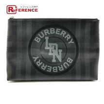 BURBERRY バーバリー チェック LDN ロゴ ポーチ クラッチバッグ PVC ブラック メンズ【中古】_画像1