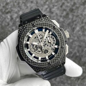 HUBLOT ウブロ キングパワー ウニコ カーボン ブラック 黒 ラバーストラップ スケルトンダイヤル クロノグラフ 48mm メンズ腕時計
