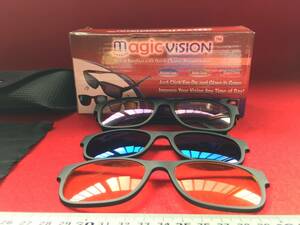 新品 MAGIC VISION サングラス レンズ 替えて コーディネート 眼鏡 メガネ マグネットフレーム ユニセックス 男女兼用 夜用 昼用 3WAY 珍品