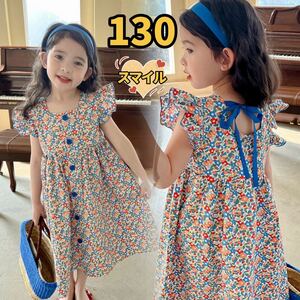  Kids One-piece floral print gya The - soft frill ribbon girl summer thing 130