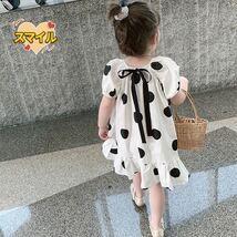 キッズワンピース　ドット　リボン　ふんわり　女の子夏物服130_画像4