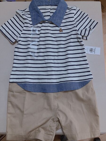 新品 ショートオール つなぎ カバーオール ボーダー GAP ギャップ 半袖 半ズボン お祝い 誕生日 綺麗め お出かけ