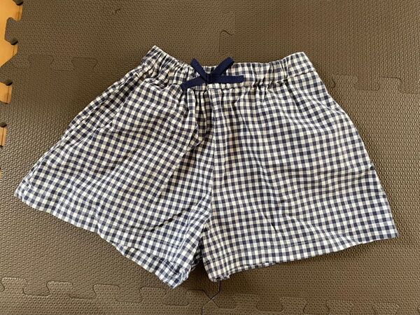 ユニクロ ショートパンツ チェック柄 ネイビー系ギンガムチェック 110