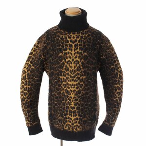 [ sun rolan ]SAINT LAURENT 20AWta-toru neck Leopard mo hair knitted sweater black × beige XL 181773