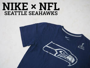 ☆送料無料☆ NIKE ナイキ USA直輸入 古着 半袖 SEATTLE SEAHAWKS シアトル・シーホークス Tシャツ メンズ L ネイビー トップス 中古 即決