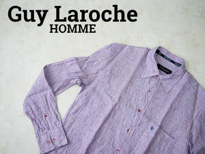 ☆送料無料☆ Guy Laroche HOMME ガイラロシェ USA直輸入 古着 長袖 胸ポケット付き ストライプ シャツ メンズ M パープル トップス 中古