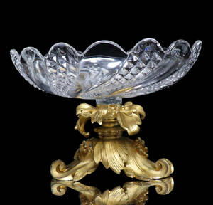 オールド・バカラ(BACCARAT) 1890年頃 美術館級 2.5kg 25cm 特大 コンポート ブロンズ装飾 セルポンティーヌ サーペンティン アンティーク