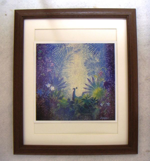 ◆Hiroshi Uotani Shine of the Forest offset reproduction, wooden frame included, immediate purchase◆, painting, oil painting, Nature, Landscape painting