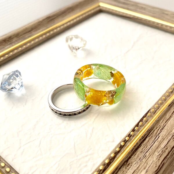 ハンドメイド★レジン リング 指輪ドライフラワー 14号
