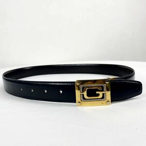 美品　vintage GUCCI plus ヴィンテージ　グッチプラス　ブラック　レザーベルト　ゴールドバックル