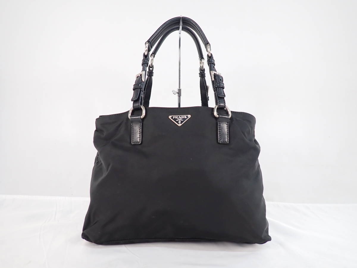 PRADA プラダ トートバッグ ナイロン ブラック ロゴプレート 三角ロゴ
