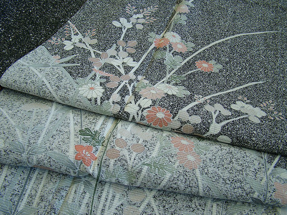 時代屋 裄67.5cm 夏物 駒絽 5本絽 たたき染 銀彩加工染 附下げ 訪問