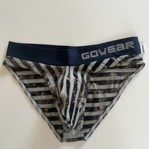 gowear Vシェイプビキニ SOFT メンズビキニ　S グレーボーダー　スーパーローライズ　ビキニブリーフ　男性ビキニ　メンズブリーフ