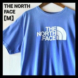 古着★ THE NORTH FACE ザノースフェイス 定番 人気 ビッグロゴ アウトドア 青 水色 Logo 半袖Tシャツ COTTON アメカジ 90年代ストリート