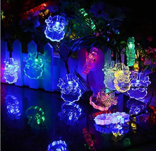 LED サンタクロース マルチカラー イルミネーションライト ソーラー充電式 光センサー内蔵 ストリングスライト 防水 ガーデン LED30球 6m