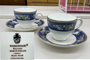 WEDGWOOD BLUE SIAM カップ＆ソーサー ２客セット ウェッジウッド ブルー サイアム 金彩 青 花柄 札幌市手稲区