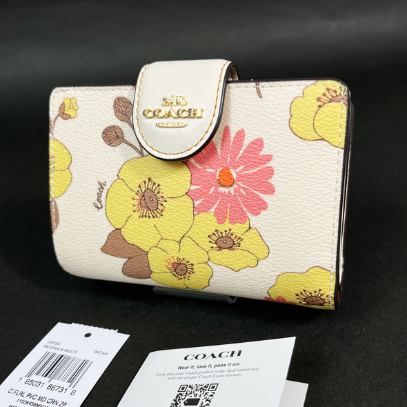 キャンペーン価格 【匿名配送】COACH 折りたたみ財布 イエロー 花柄