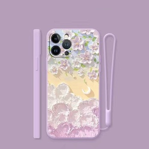 iPhone14Pro用ケース かわいい 花 全面保護 傷付き防止 超軽量 ガラスフィルム+ストラップ付き マット質感 指紋防止 レンズ保護 Pink