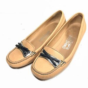 [Ferragamo] Furagamo Shoes 23 см ленточные насосы повседневная бизнес -обувь искренняя кожаная кожаные женщины 5 1/2 c