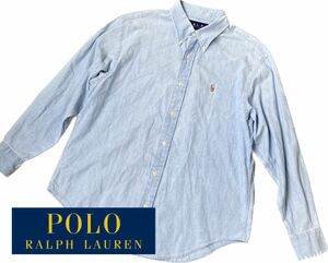 Ralph Lauren ラルフローレン ブルー 薄手　ボタンダウン 刺繍ロゴ コットン