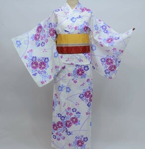 浴衣 単品 仕立て上がり 女性用 香乃逢 綿100％ 適合身長155-168cm 花柄 撫子 萩 椿 牡丹 古典柄 新品 （株）安田屋 NO25511