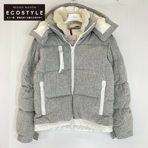 美品/国内正規/22AW MONCLER モンクレール TARENTAISEタロンテーズ ウール ボアカラー/フード付 ダウン ジャケット 0 グレー メンズ