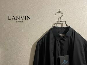 ◯ 新品タグ イタリア製 LANVIN メインライン ストール シャツ / ランバン ボタンフライ グログランテープ 黒 40 Ladies Mens #Sirchive