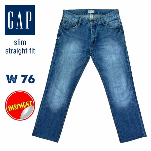 【GAP★送料込み即決価格!!】ギャップ メンズ スリムストレートフィット 裾カット済み（くるぶし丈） ブルーデニム ジーンズ／ウエスト76㎝