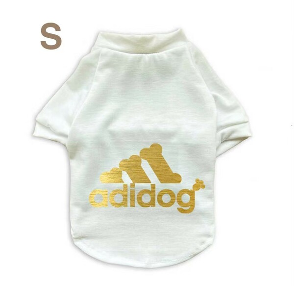 ☆新品☆adidog アディドッグTシャツSサイズ新作白犬服ペット服人気おしゃれゴールド！！