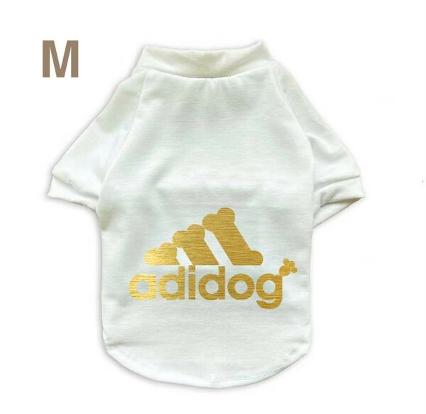☆新品☆adidog アディドッグTシャツMサイズ新作白犬服ペット服人気おしゃれゴールド！