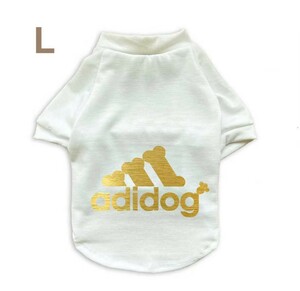 ☆新品☆adidog アディドッグTシャツLサイズ新作白犬服ペット服人気おしゃれゴールド！