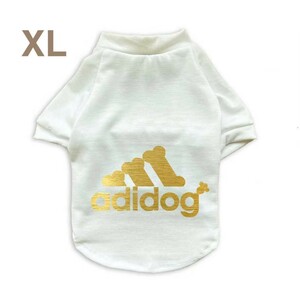 ☆新品☆adidog アディドッグTシャツXLサイズ新作白犬服ペット服人気おしゃれゴールド！